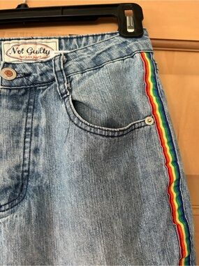 Vintage Not Guilty Rainbow Stripe Flare Jeans Light Wash 90s Y2K As-Is